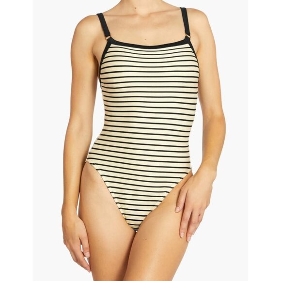 Robin Piccone One Piece Swimsuit Womens Parker Stripped Size 4 Ecru/Black Color - Picture 1 of 12